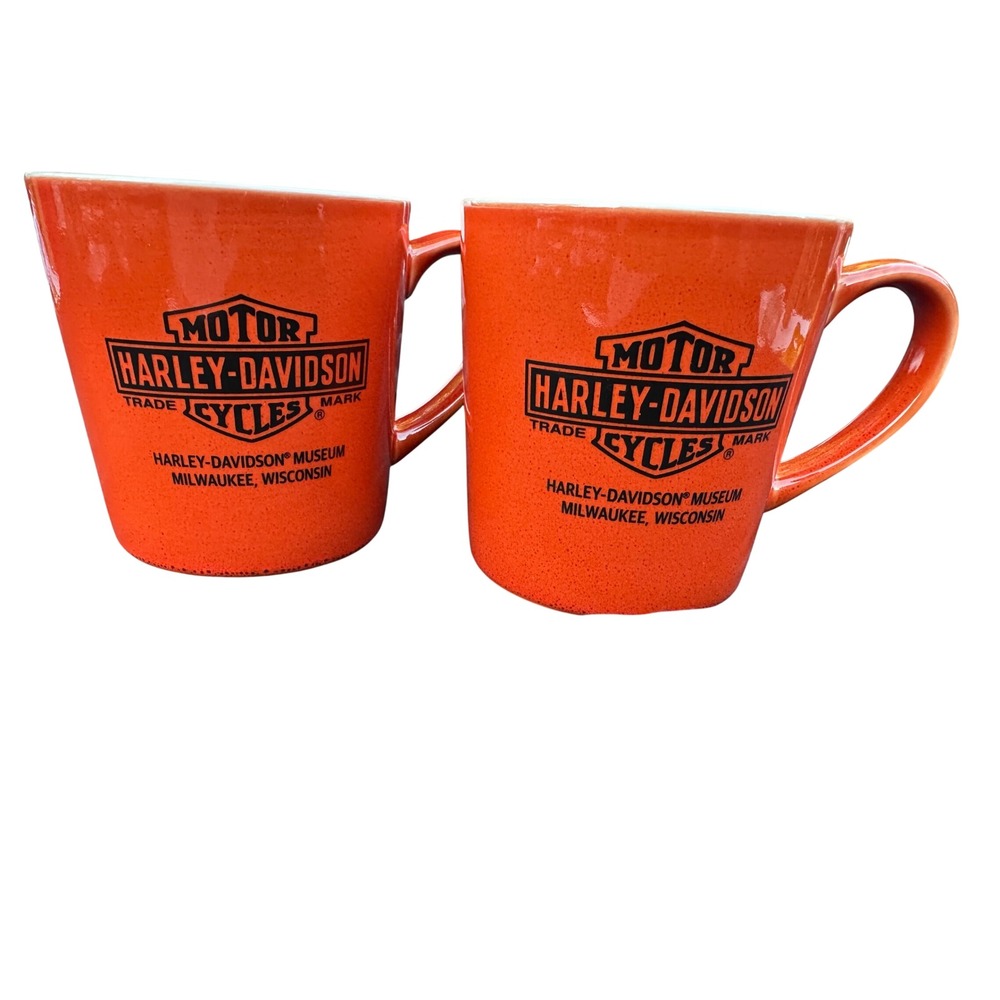 Harley-Davidson Museum Milwaukee Orange Speckled Coffee Mug Set of 2 4in